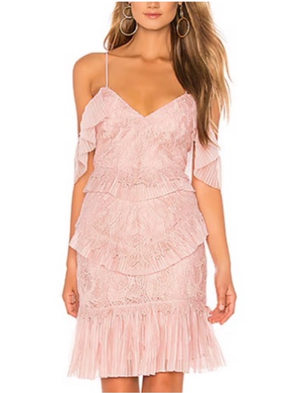 Bardot Pink Lace Ruffle Spaghetti-Strap Dress